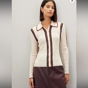 RTR Sea New York‎ Riva Ribbed Embroidered Wool Collared Button Front Top Sz 8